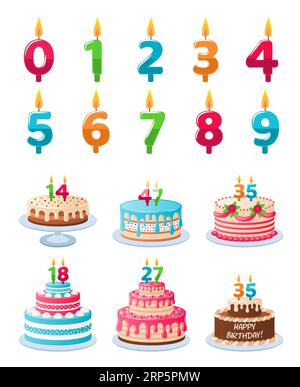 dibujos animados aniversario números vela. celebracion pastel velas  ardiente luces, cumpleaños número y fiesta vela vector conjunto 24791287  Vector en Vecteezy