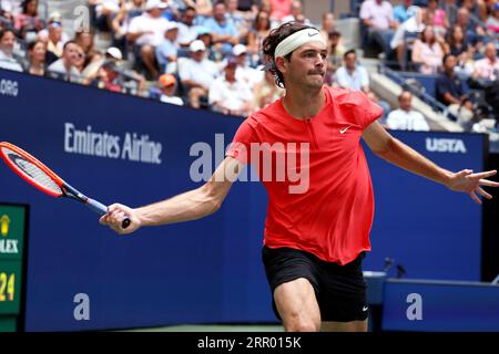 New York, United States. 05th Sep, 2023. Taylor Frtiz of the United States during his quarterfinal match against Novak Djokovic at the US Open. Photography by Credit: Adam Stoltman/Alamy Live News Stock Photo