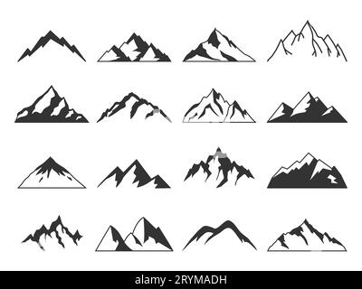 Conjunto de formas de montañas. Siluetas de montaña para logotipos e insignias Ilustración del Vector