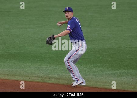 Texas Rangers Leody Taveras throws during spring training baseball practice  Monday, Feb. 20, 2023, in Surprise, Ariz. (AP Photo/Charlie Riedel Stock  Photo - Alamy