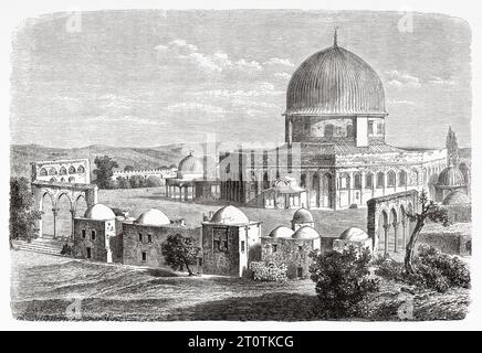 Mezquita Al-Aqsa, Jerusalén. Viajes a Palestina, 1856-1859. Antiguo grabado del siglo XIX de Le Tour du Monde 1860 Foto de stock