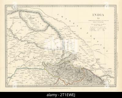 INDIA PAKISTÁN. Punjab Garhwal Lahore Sirhind Cachemira China. SDUK 1844 mapa antiguo Foto de stock