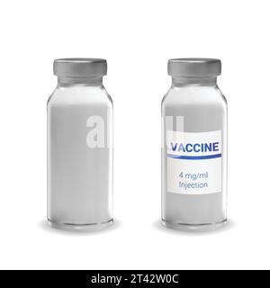 Ampollas de vidrio 3d realistas con la vacuna de la medicina Imagen vectorial Ilustración del Vector
