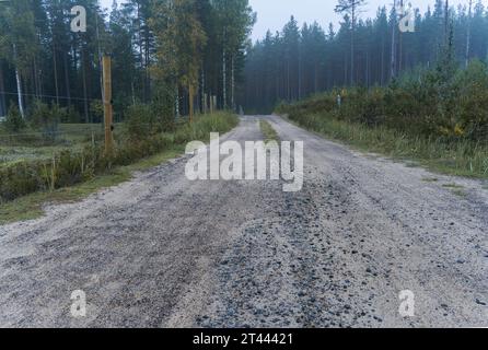 Camino de grava vacío a través de la campiña finlandesa Foto de stock