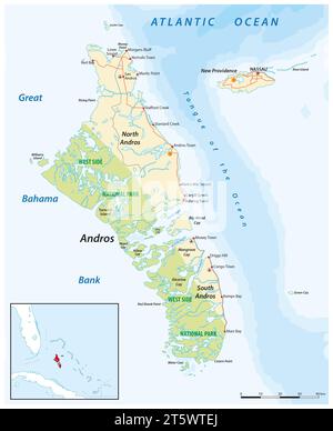 Mapa vectorial de la Isla de Andros y Nueva Providencia, Bahamas Foto de stock