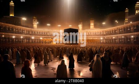 Los peregrinos circunvalan la Kaaba en Masjidil Haram en La Meca, Arabia Saudita Foto de stock