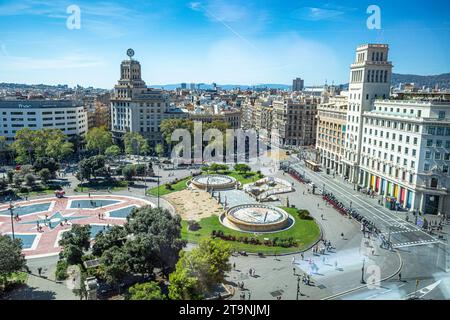 Vista de la Plaça de Catalunya desde el restaurante Corte Inglés Barcelona España Foto de stock