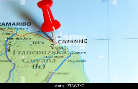 Cayenne, Guayana Francesa pin en el mapa Foto de stock
