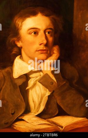 Inglaterra, Londres, Retrato de John Keats (1795-1821) por William Hilton después de una obra de Joseph Severn fechada alrededor de 1822 Foto de stock