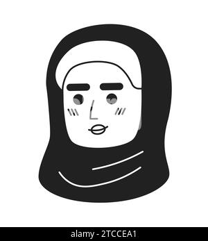 Mujer de Oriente Medio modesta negro y blanco 2D vector avatar ilustración Ilustración del Vector