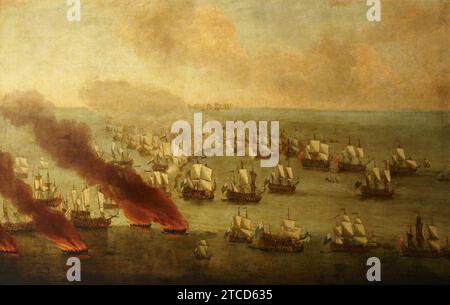Willem van de Velde I (1611-1693) - La batalla del Texel, 11–21 de agosto de 1673 Foto de stock