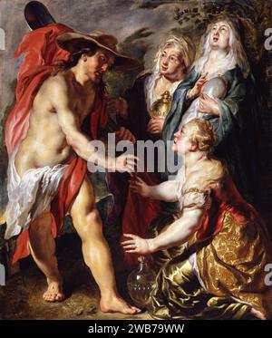 Jacob Jordaens - Cristo aparece como jardinero a las tres Marías. Foto de stock