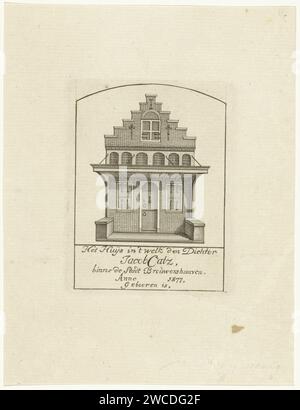 Casa con dos aguas escalonadas, Jan Caspar Philips, 1736 - 1775 impresión Amsterdam papel grabado fachada (de casa o edificio) Brewershaven Foto de stock