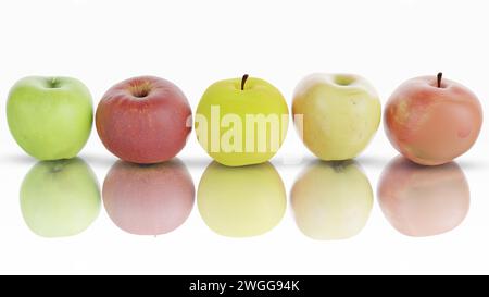 Naturaleza muerta. Manzanas coloridas de varios tipos disparadas en primer plano. serie de frutas. Foto de stock