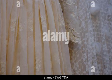 Vintage vestidos de novia antiguos detalles de tela de fondo. Foto de stock