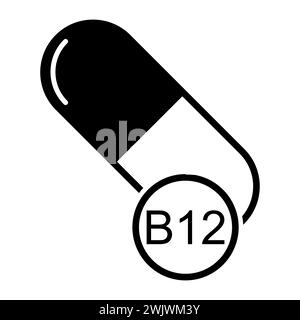 Icono de vitamina B12, símbolo de suplemento de píldora de medicina saludable, ilustración vectorial mineral compleja. Ilustración del Vector