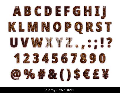 Alfabeto colorido con números, puntuación y caracteres especiales, como at, ampersand, libra, euro, dólar y yen Foto de stock