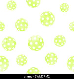 Patrón sin fisuras de bolas verdes, juego moderno Pickleball. Acuarela dibujado a mano grunge formas geométricas redondas textura. Impresión de acuarela para textil, w Foto de stock