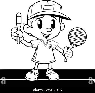 Ilustración vectorial cartoon boy jugar tenis Imagen Vector de stock - Alamy
