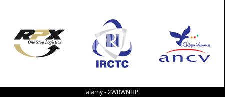 ANCV Cheque-Vacances, IRCTC India, RPX Logistics. Vector marca logo colección. Ilustración del Vector