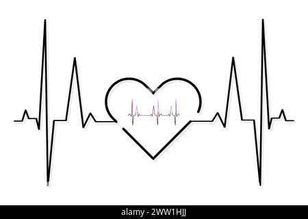 Símbolo del icono de la línea del latido del corazón de ECG, signo del logotipo del hospital del pulso del corazón. Vector. Ilustración del Vector