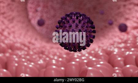 Representación 3d de Echovirus. El nombre se deriva de 'virus citopático humano huérfano entérico' Foto de stock