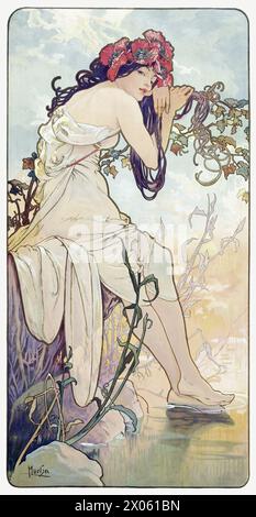 Art Nouveau por Alphonse Mucha - Temporadas, Verano - color corregido Foto de stock