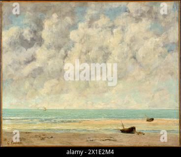 El mar tranquilo es una pintura de 1869 de Gustave Courbet. Hecho en óleo sobre lienzo, el paisaje marino representa una playa en la costa de Normandía estirada antes del Canal de la Mancha Foto de stock