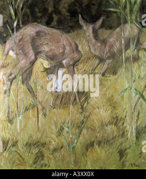 "Bellas Artes, Marc, Franz (1880 - 1916), pintura, 'Rehe Schilf im', 'deers en la reed', 1909, óleo sobre lienzo, 88,5 cm x 78,5