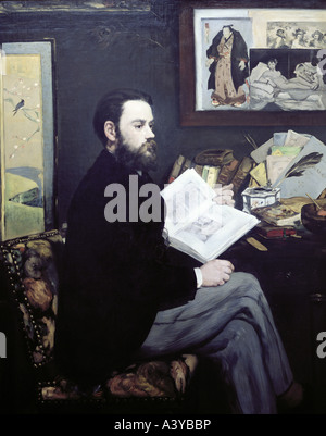 Zola, Emile, 2.4.1840 - 29.9.1902, autor francés / escritor, mesa y sillas, escritorio, pintura de Edouard Manet, (1832 - 1883), 1868, óleo sobre Foto de stock