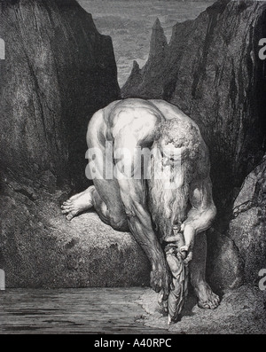 Grabado de Gustave Doré, 1832 -1883, ilustrador y artista francés para el Infierno de Dante Alighieri, Canto XXXI líneas 133 a 135
