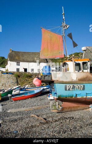 Cornwall Cadgwith UK diminuto pueblo pesquero de trabajo con el pintoresco puerto Foto de stock