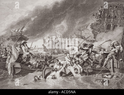 La Batalla De La Hogue. Destrucción de la flota francesa 22 de mayo de 1692. Foto de stock