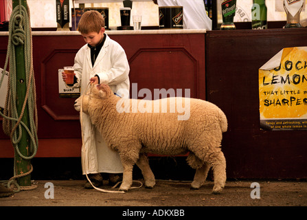 Un joven STOCKMAN en la tienda de cerveza después de mostrar sus ovejas en el Royal Bath y WEST SHOW SOMERSET UK