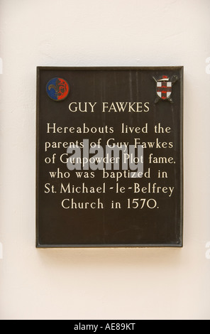 Placa de Guy Fawkes Stonegate York North Yorkshire England Reino Unido Reino Unido GB Gran Bretaña Foto de stock