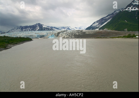 Childs Glaciar visto desde Million Dollar puente cerca de Cordova Prince William Sound Alaska, EE.UU. Foto de stock