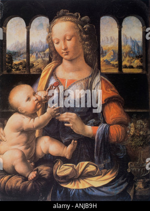 Madonna con el clavel de Leonardo da Vinci Foto de stock