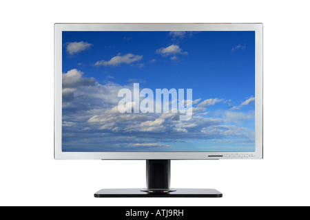 Monitor de ordenador con fondo de pantalla en el cielo. Aislado en un  blanco. 3d imagen Fotografía de stock - Alamy