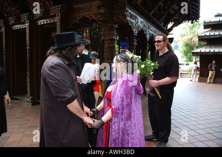 La novia y el novio intercambian votos Goth Discordian encontrar dsc de boda 7234 Foto de stock