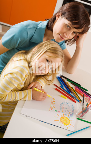 Dibujo de la madre con su hija (8-9), Retrato