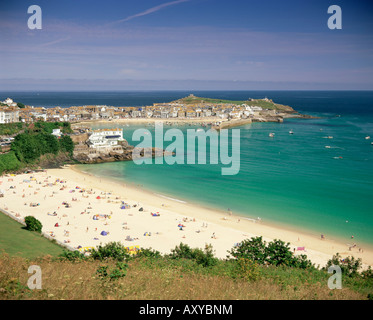 La playa de Porthminster y Harbour, St. Ives, Cornwall, Inglaterra, Reino Unido, Europa Foto de stock