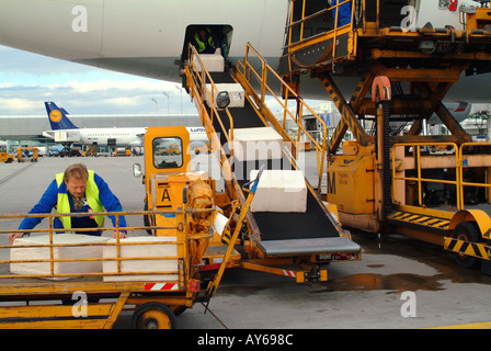 Eines Beladen Flugzeugs mit einem Förderband am Flughafen MUC Foto de stock