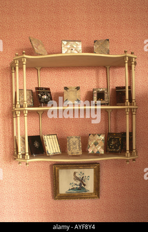 Close-up de los estantes con la colección de antigüedades de nácar cigarrillo casos Foto de stock