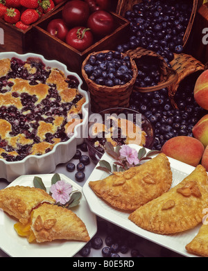 Recetas de cocina del país, Blueberry cobbler, empanadas fritas, frutas pizza, Foto de stock