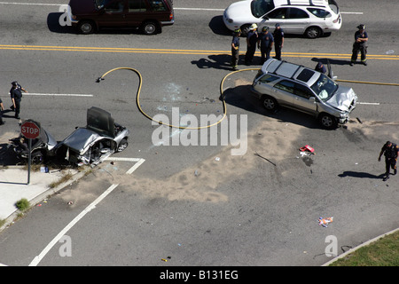 Las secuelas de un accidente de coche en el oeste de Nueva York Foto de stock