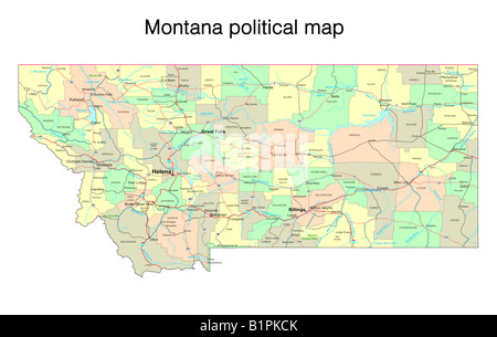 Mapa político del estado de Montana Foto de stock