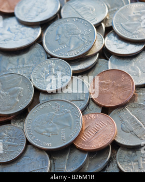 Cerca del montón de monedas Foto de stock