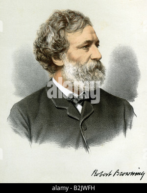 Browning, Robert, 7.5.1812 - 12.12.1889, poeta inglés, retrato, litografía, coloreado, Inglaterra, siglo 19, Foto de stock