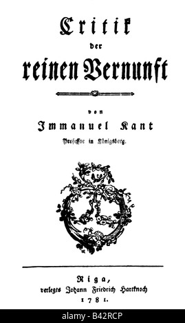 Kant, Immanuel 22.4.1724 - 12.2.1804, filósofo alemán, obras, título, primera edición de 'Kritik der reinen Vernunft', 1781, crítica de La Razón pura', , Foto de stock