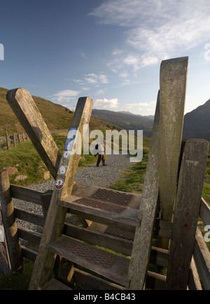 Caminante mirando hacia abajo a lo largo de Llyn Gwynant, Snowdonia, Gales